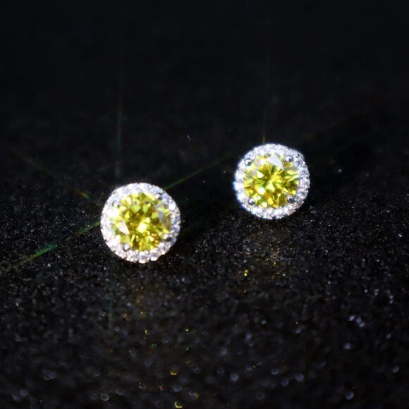 Women's Round Yellow Birthstone Elegant Mall Dainty Halo Cubic Zirconia Earring - Picture 5 of 6
